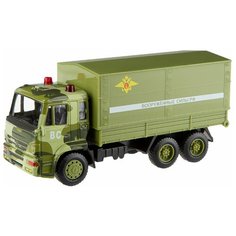 Детская инерционная металлическая машинка Serinity Toys, модель Грузовик КАМАЗ Военный