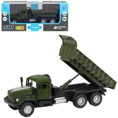 Машинка детская, металлическая, инерционная, Автопанорама, коллекционная, "Грузовик", М1:32 , хаки зеленый, откидывается кузов, открываются двери.