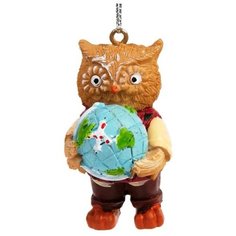 Елочная игрушка Magic Time Сова с глобусом (77778), коричневый/голубой/бежевый