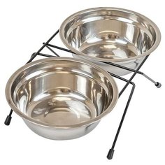 Darell ECO кормушка металлическая напольная с двумя нерж.мисками 2 х 0,7л, D18см, чёрная, термоупаковка Дарэлл