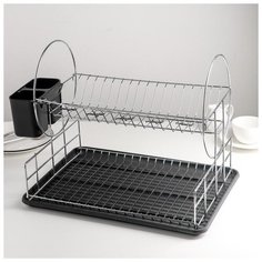 Сушилка для посуды, 2 яруса39х30х32,5, цвет черный 3956497 Сима ленд