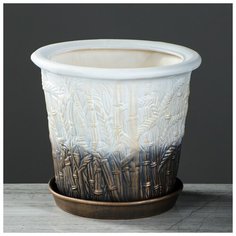 Цветочный горшок 5л "Камыш", бело-золотой, акрил, средний, 1064006 Керамика ручной работы