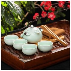 Набор для чайной церемонии 8 пр "Тясицу" чайник120мл, 4 чашки 50мл, щипцы,салфетка,подставка Сима ленд