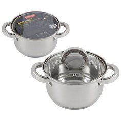 Кастрюля нержав. "MEDIANO" 1,9 Л стекл. Крышка, 16*9,5 СМ "MALLONY"