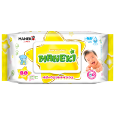 Влажные салфетки Maneki с ромашкой и алоэ вера, пластиковая крышка, 80 шт.