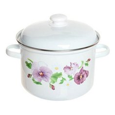 Кастрюля эмалированная с рисунком "Цветы", 4,5 л (белая)