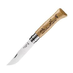 Нож Opinel №8, нержавеющая сталь, рукоять дуб, гравировка заяц, 002333