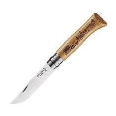 Нож Opinel №8, нержавеющая сталь, рукоять дуб, гравировка кабан. 002331