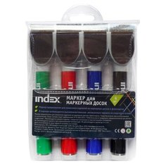 Index Набор маркеров для доски с магнитом и губкой (IMW545/4), 4 шт.