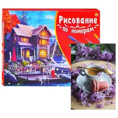 Холст с красками по номерам Рыжий кот Палитра, 40*50 см, Кофе и сирень (Х-3104)