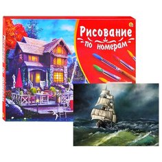 Холст с красками по номерам Рыжий кот Палитра, 40*50 см, Старый корабль в море (Х-3099)
