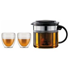 Набор чайный Bodum 3 предмета: чайник заварочный Bistro Nouveau 1л., набор термобокалов Pavina Outdoor с двойными стенками из поликарбоната 0.25 л. - 2 шт., 1л, K1875-01