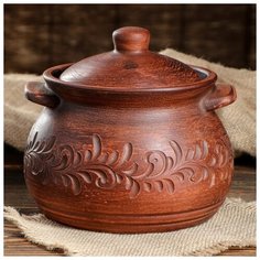 Горшок духовой "Кастрюля Польская", резка, 2 л 3839854 Красная глина
