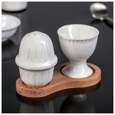 Набор сервировочный 2 пред. "Эстет" подставка для яйца, солонка 12х6х8 см 1716320 Доляна