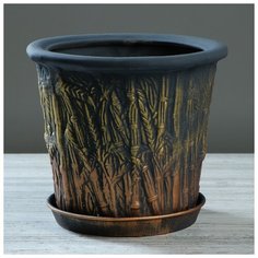 Цветочный горшок 5л "Камыш", черно-золотой, акрил, средний, 144198 Керамика ручной работы