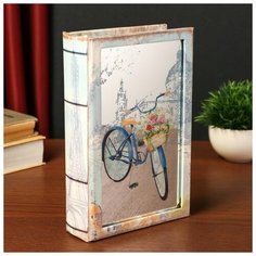 Сейф-книга дерево "Велосипед с цветами в корзине" кожзам, зеркальная 24х16х5 см 3622229 Сима ленд