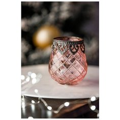 Подсвечник ГРАТИН, стекло, розовый, 9х10.5х11 см, Hogewoning 400129-016