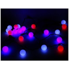 Светодиодная гирлянда БОЛЬШИЕ шарики ТРИКОЛОР, 20 белых, синих и красных LED, 5 м, коннектор, черный провод, уличная, Ri