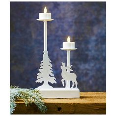 Подсвечник с электросвечами WALDER, белый, 2 тёплые белые LED-свечи, 27х13 см, батарейки, таймер, STAR trading 188-70