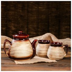 Чайный набор "Афина", 3 предмета: чайник 1 л, чашки 0.3 л 4920796 Керамика ручной работы