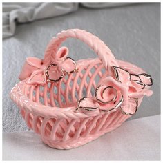 Конфетница "Олька", розовая лепка, пленение, цветы, 13 см 4932696 Керамика ручной работы