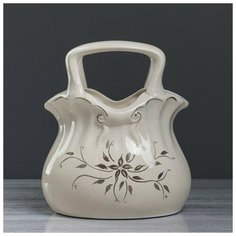 Конфетница "Сумочка", бежевая, 25 см 4910276 Керамика ручной работы