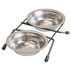 Darell ECO кормушка металлическая напольная с двумя нерж.мисками 2 х 0,1л, D12см, чёрная, термоупаковка Дарэлл