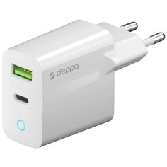 Сетевое зарядное устройство Deppa Power Delivery QC 3.0 20Вт USB A + Type-C белое (11398)