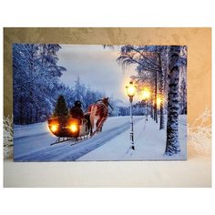 Светящееся настенное панно ПОВОЗКА С ЁЛКОЙ, LED-огни, 60х40 см, Peha Magic AP-10905