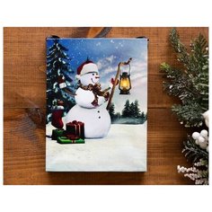 Светящееся настенное панно СНЕГОВИК С ФОНАРИКОМ, LED-огни, 15х20 см, Peha Magic AP-10810