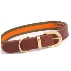 Ошейник комбинированный W&S "Classic" (коричневая кожа/оранжевая тесьма), M