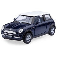 Детская игрушечная коллекционная металическая модель машинки игрушки Kinsmart "Мини Купер" (металлическая, инерционная) синий 1:28