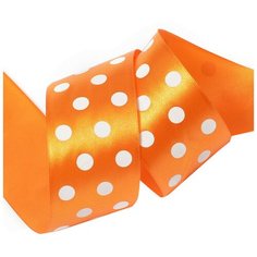 Лента атласная в горошек "Ideal", 50 мм x 27,4 м, цвет: оранжевый, белый