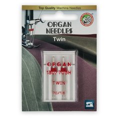 Набор игл для бытовых швейных машин "Organ Needles", двойных, №70/1.6, 2 штуки, арт. 130/705H