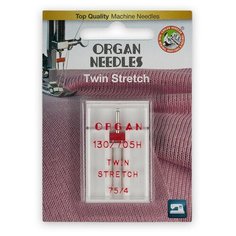 Игла для бытовых швейных машин "Organ Needles" (для трикотажа), двойная, №75/4, 1 штука, арт. 130/705H
