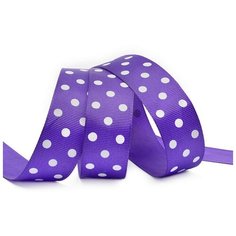 Лента репсовая в рубчик (крупный горошек) "Ideal", 25 мм x 27,4 м, цвет: сиреневый, белый