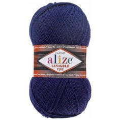 Пряжа для вязания Alize Lanagold fine 100 гр. 390м (49%шерсть, 51% акрил) (58 темно-синий), 5 мотков