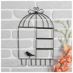 Подставка для украшений "Клетка с птичкой", 25,5*3,5*43 см, цвет чёрный 767693 Сима ленд