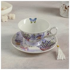 Чайная пара "Лавандовое поле" чашка 220 мл, блюдце d-15 см 1717422 Сима ленд