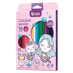 Набор цветных карандашей CUTE MERMAIDS 18 цветов, шестигранные, дерево, с наклейкой SchoolФормат