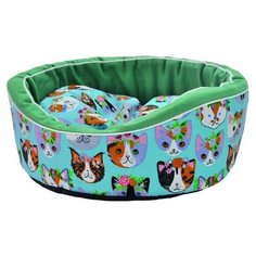 Лежак для собак и кошек Homepet Канвас "Коты" 43х38х15 см зеленый/голубой