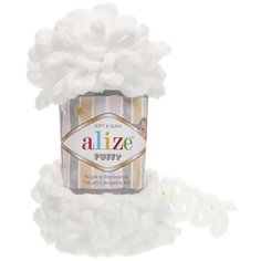 Пряжа Alize Puffy, 55 белый, 100г, 9 м, 5 шт
