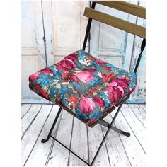 Подушка для сидения на стул без завязок MATEX CONCEPT тюльпаны, чехол не съемный, ткань велюр, 40х40 см Матекс