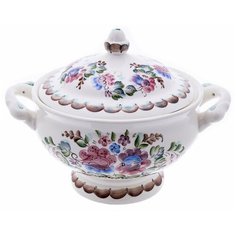 Супница с цветочным декором, фаянс, роспись, авторская ручная работа, фабрика "Семикаракорская керамика", Россия 2000-2020 гг. Аксинья