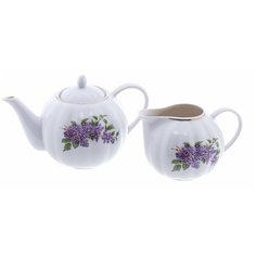 Набор из чайника и молочника "Сирень", фарфор, деколь, золочение, Дулевский фарфоровый завод, СССР, 1968-1991 гг.
