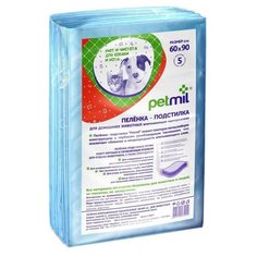 Пеленка впитывающая, одноразовая, 60x90 см, 5 штук Pet Mil