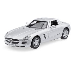 Детская игрушечная коллекционная металическая модель машинки игрушки Kinsmart "Мерседес-Бенц SLS AMG" (металлическая, инерционная) серый 1:36