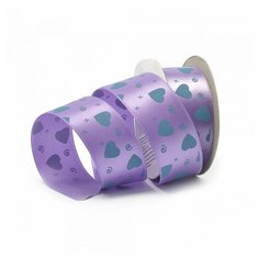 Лента атласная с рисунком "Ideal", 25 мм, 9,14 м, цвет: сиреневый (A2-141)