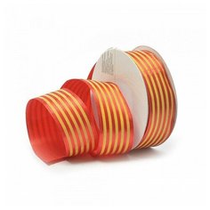 Лента атласная с рисунком "Ideal", 25 мм, 9,14 м, цвет: красный/желтый (26)