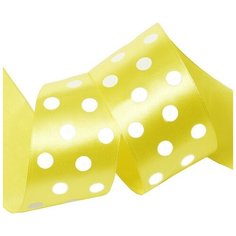 Лента атласная Ideal "Горошек", цвет: белый, желтый, 50 мм x 27,4 м